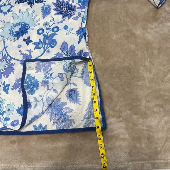 Gretchen Scott Top Tunic Blue White Abstract Floral Split Neck V-Neck Small - Picture 6 of 8